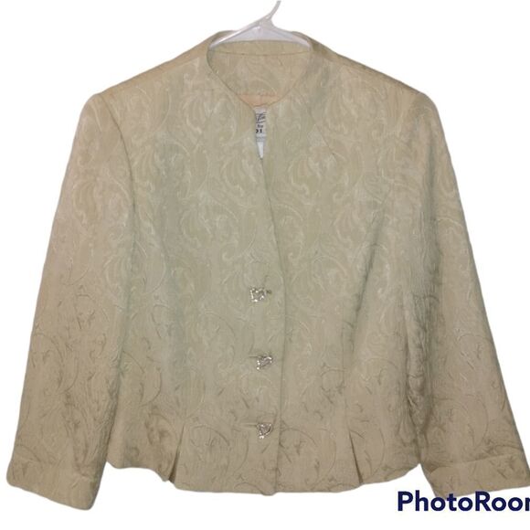 Rickie Freeman For Teri Jon Green Vintage Silk and Wool Rhinestone Blazer Jacket - Picture 1 of 11